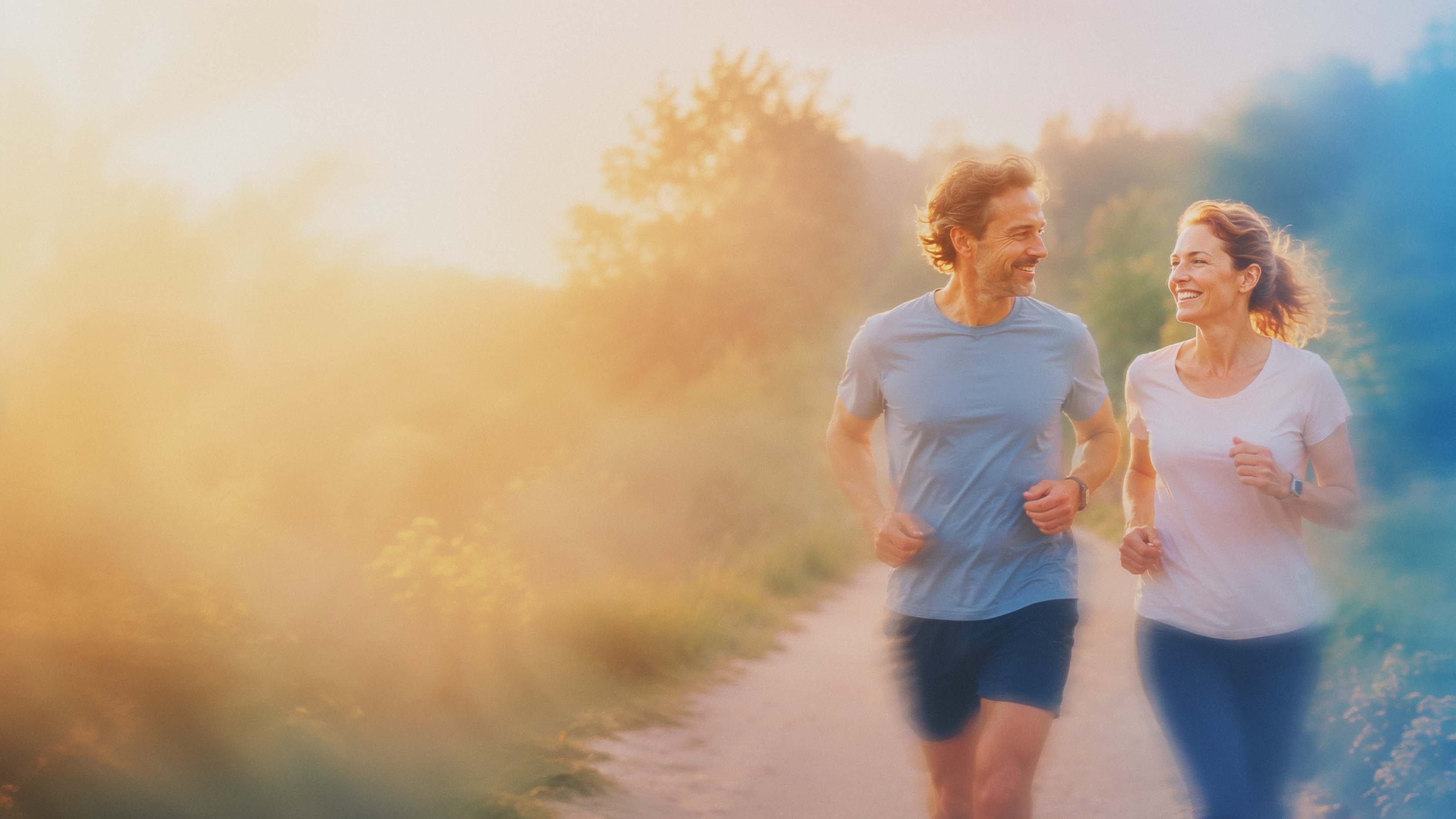 Two runners on a morning road